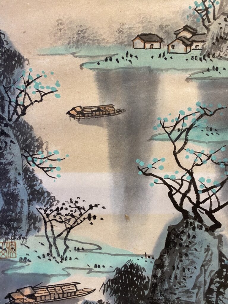 ECOLE CHINOISE - Paysage lacustre - Peinture et encre sur papier - cachet en ba…