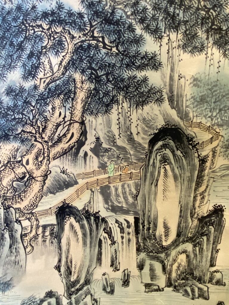 ECOLE CHINOISE - Paysage rocheux - Peinture sur papier - Cachets et inscription…