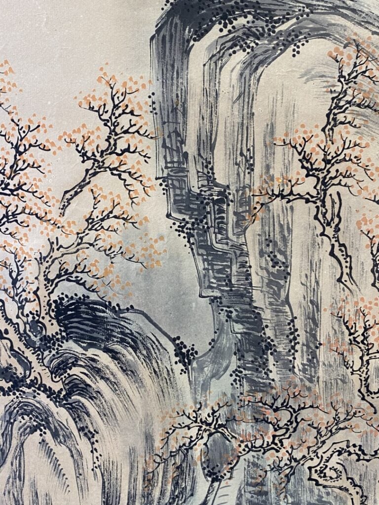 ECOLE CHINOISE - Vue d'un village dans un paysage rocheux - Cachets et inscript…