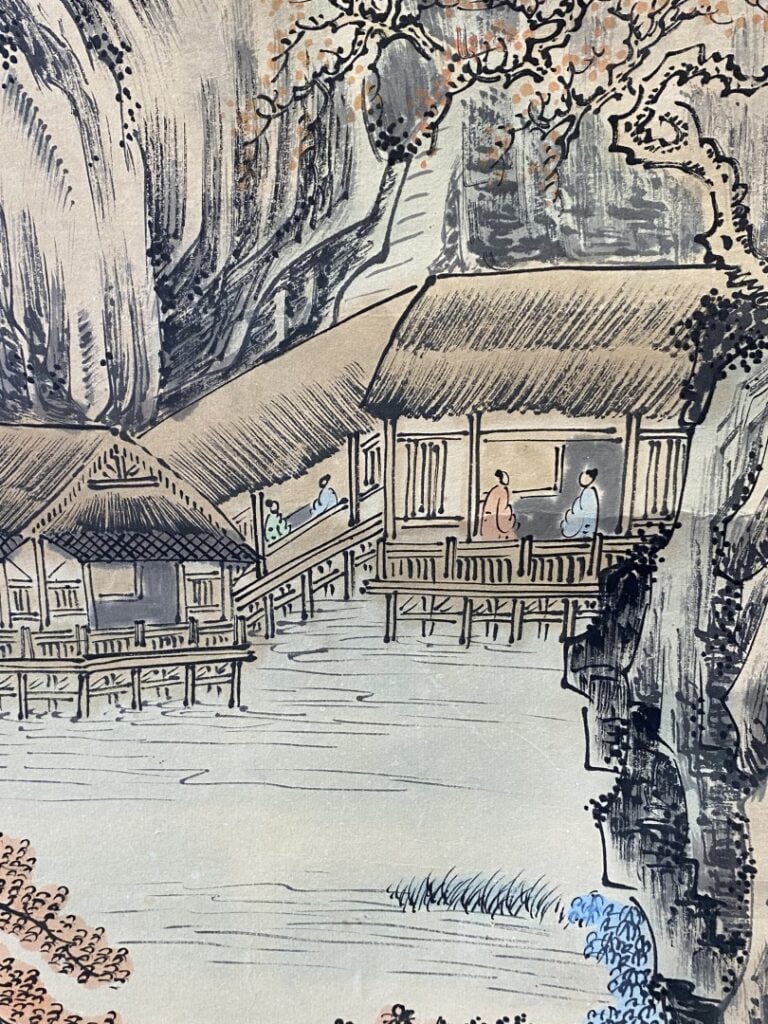 ECOLE CHINOISE - Vue d'un village dans un paysage rocheux - Cachets et inscript…
