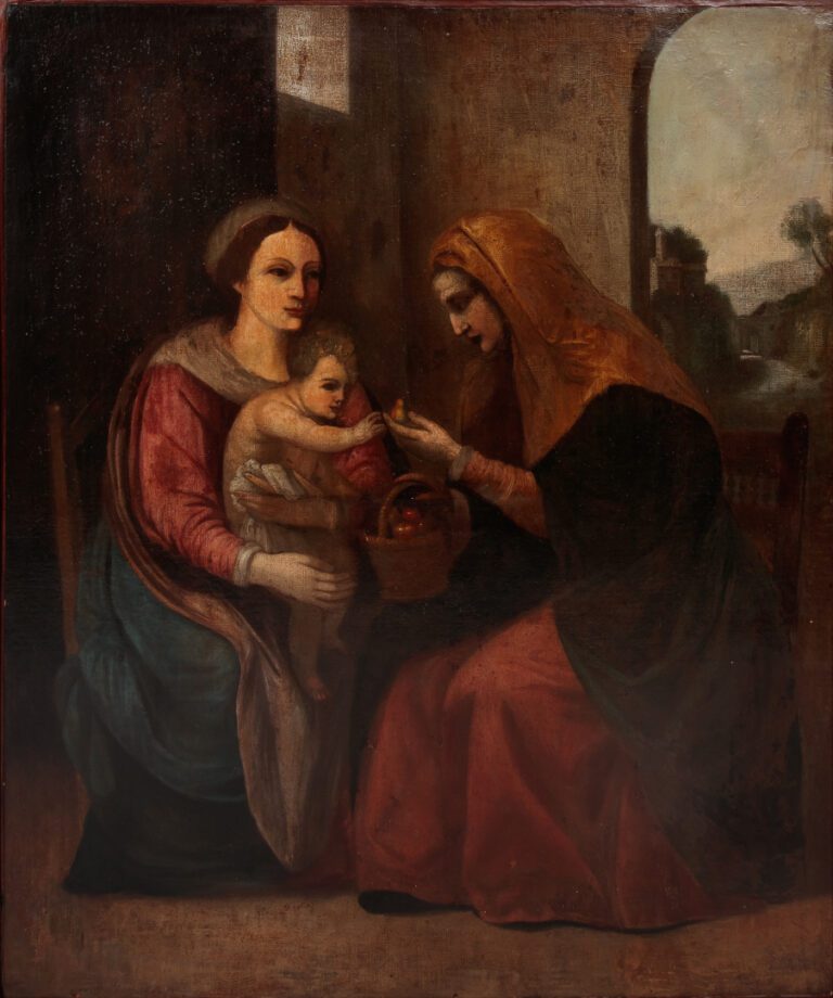 Ecole dans le goût du XVIIe siècle - Vierge à l'Enfant et Sainte - Huile sur to…