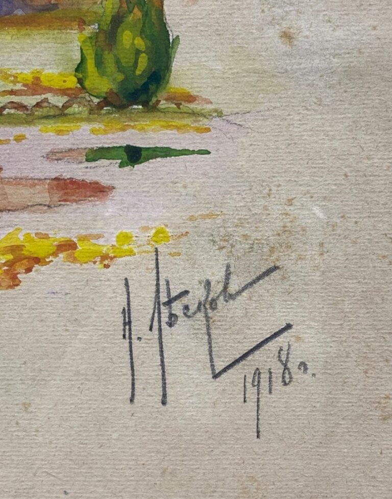 Ecole de la fin du XIX début XXe - Vue de jardin - Aquarelle sur papier, signat…