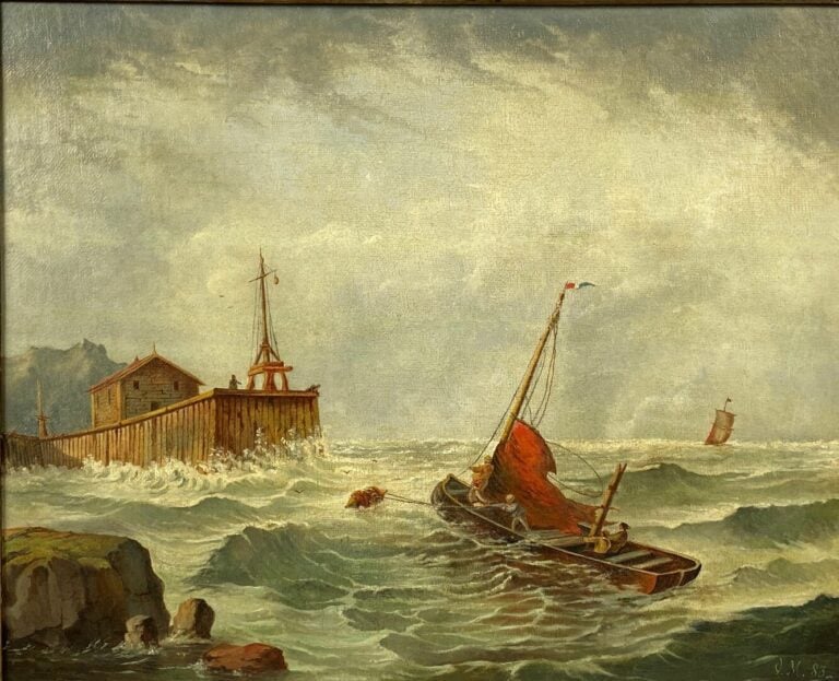 Ecole de la fin du XIXe - début du XXe siècle - Marine - Huile sur toile, monog…