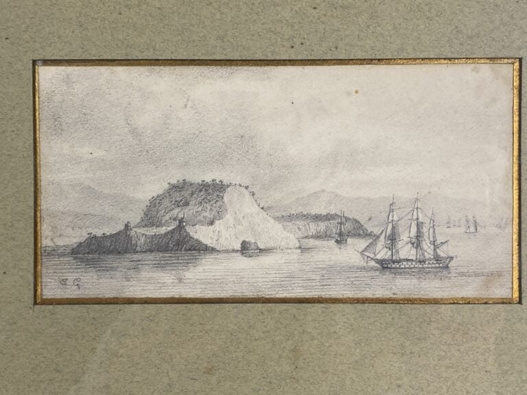 Ecole de la fin du XIXème-début du XXème siècle - Marine - Deux dessins au cray…