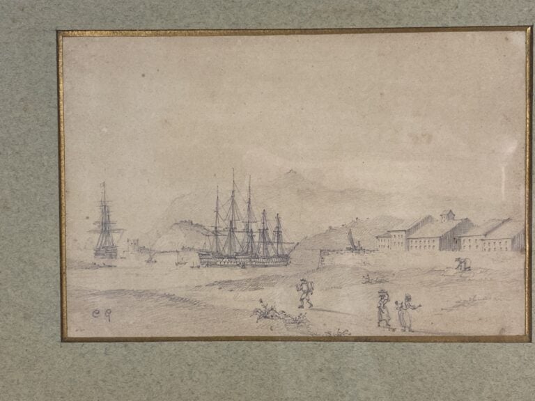Ecole de la fin du XIXème-début du XXème siècle - Marine - Deux dessins au cray…