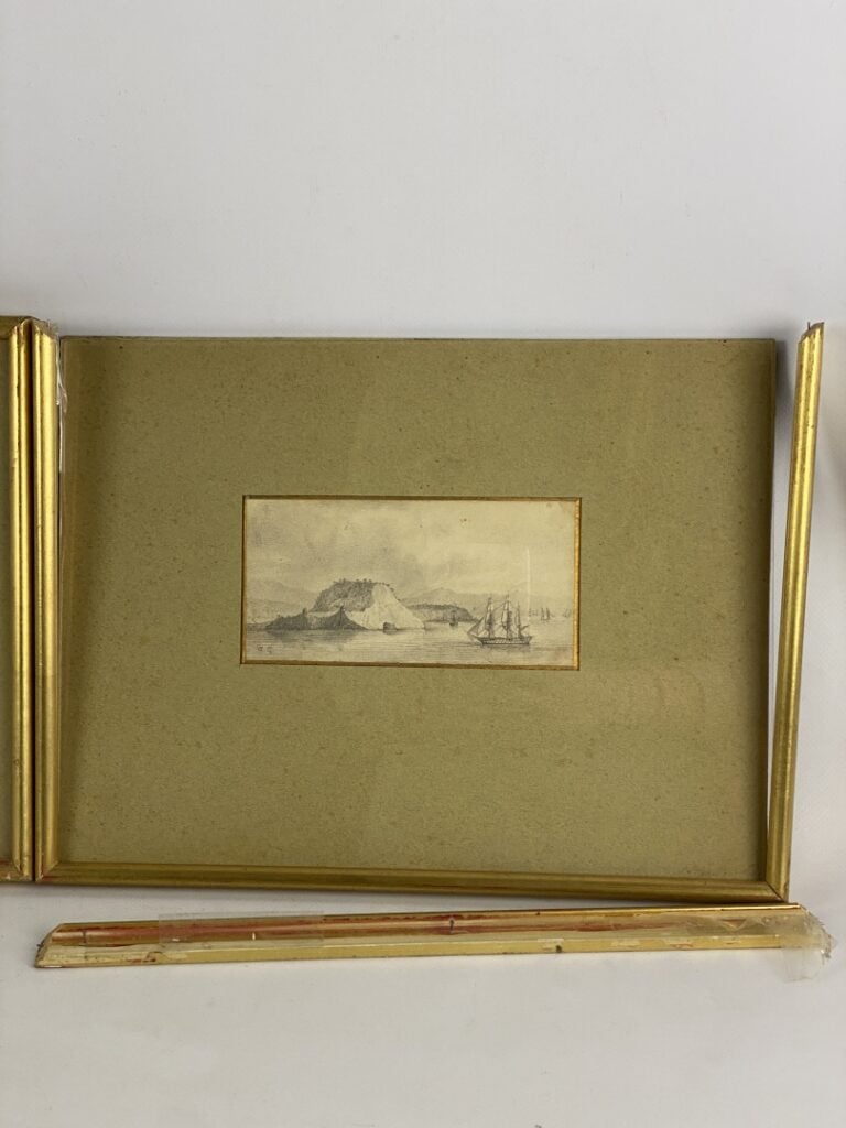 Ecole de la fin du XIXème-début du XXème siècle - Marine - Deux dessins au cray…