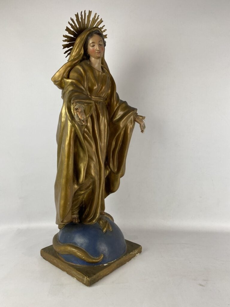 Ecole de la fin du XIXème siècle - La Vierge terrassant le serpent - Grande scu…