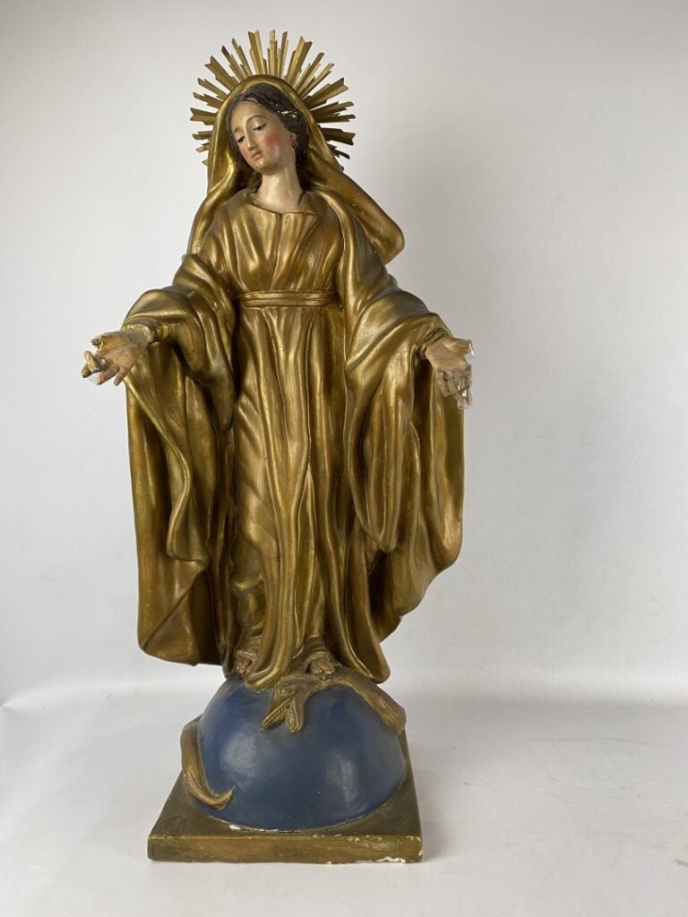 Ecole de la fin du XIXème siècle - La Vierge terrassant le serpent - Grande scu…