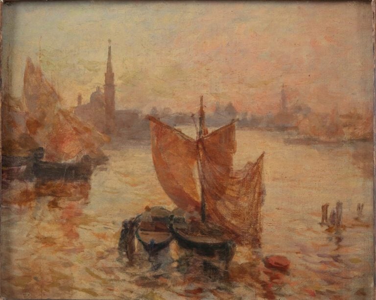 Ecole début XXe siècle - Venise, la lagune au crépuscule - Fine toile marouflée…