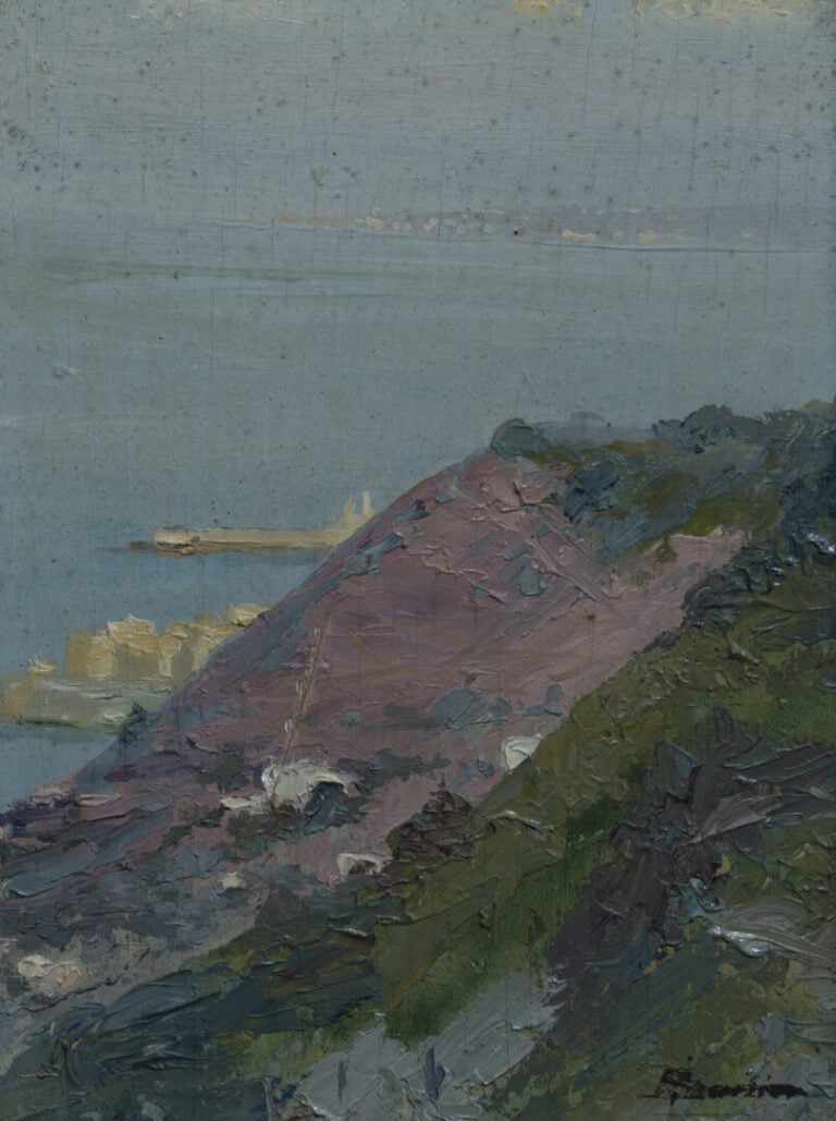 Ecole du début du XXe siècle - Paysage de bord de mer - Huile sur toile maroufl…