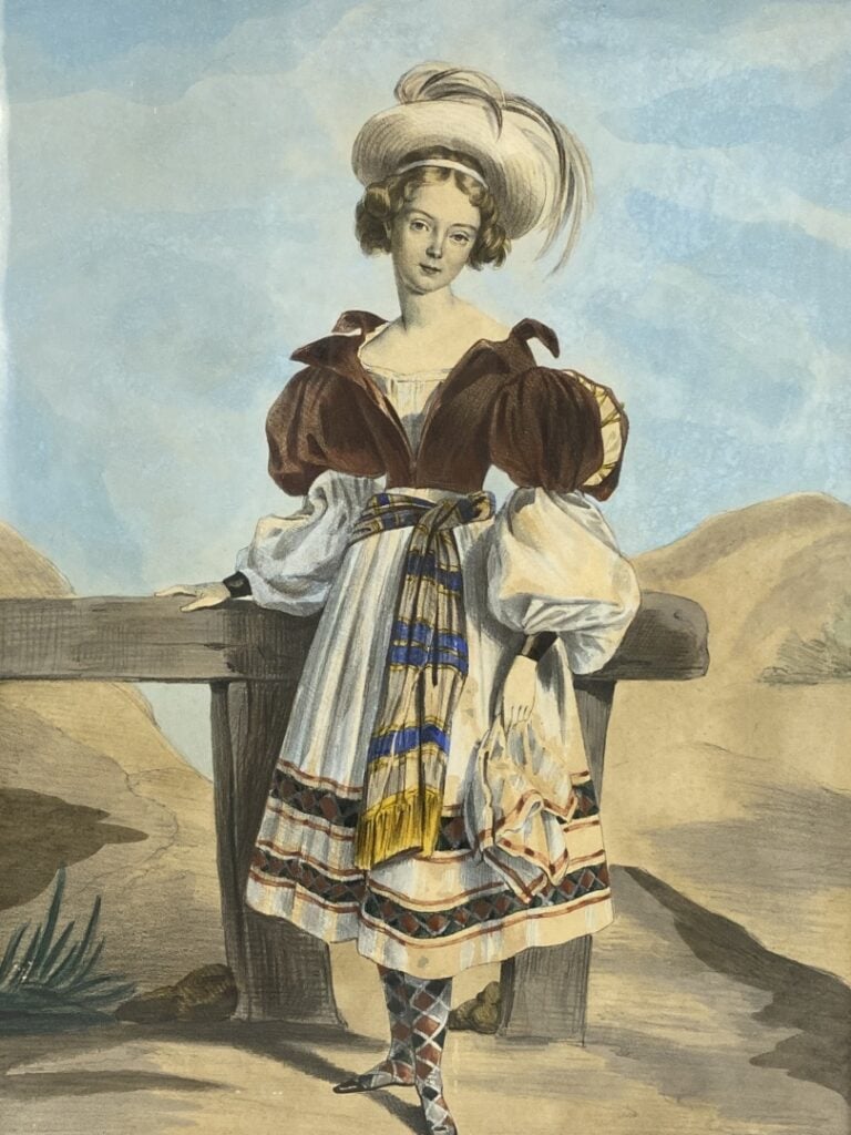 Ecole du milieu du XIXe siècle - Couple en costume traditionnel - Crayon, aquar…