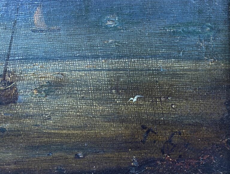 Ecole du XIXe siècle - Bateaux en bord de côte - Huile sur toile - Signée en ba…