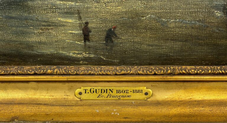 Ecole du XIXe siècle - Bateaux en bord de côte - Huile sur toile - Signée en ba…