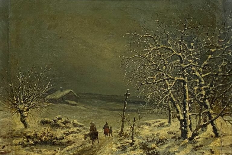 Ecole du XIXe siècle - Paysage enneigé - Huile sur toile - 22 x 31 cm