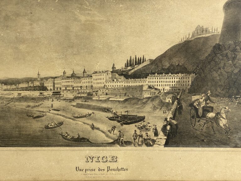 Ecole du XIXème siècle - Vue de la ville de Nice et du château - Grande gravure…