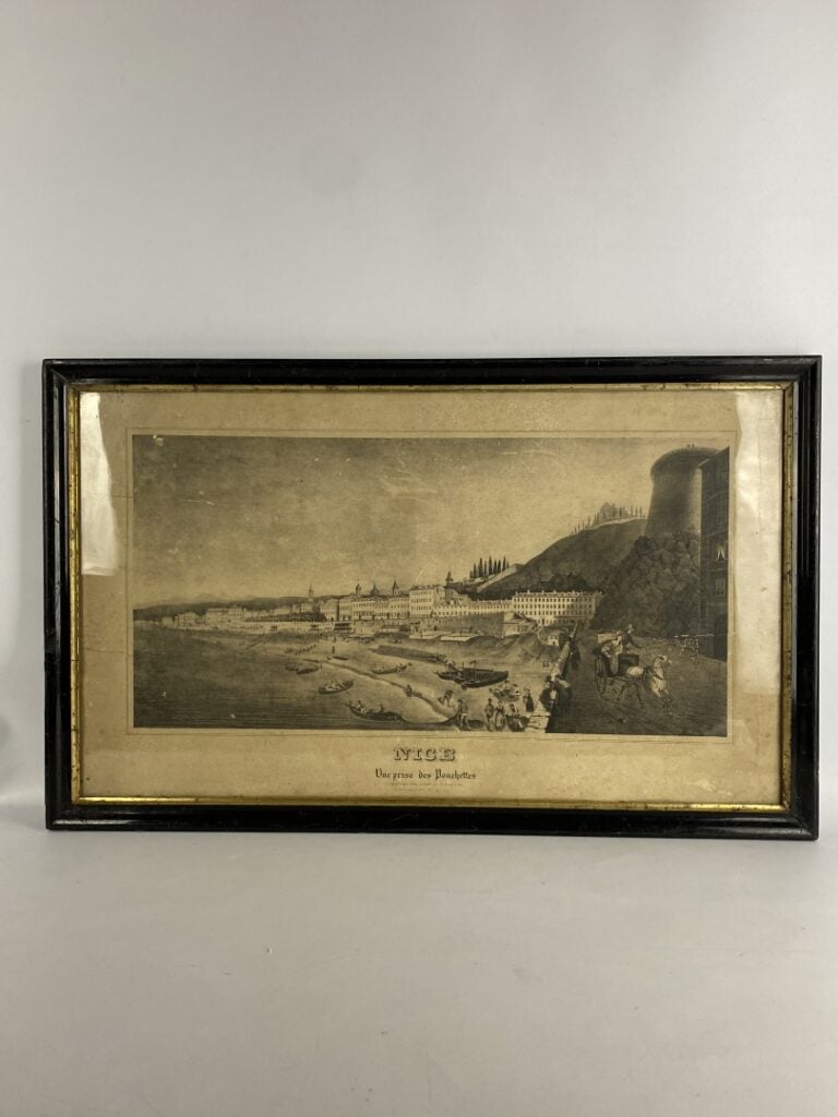 Ecole du XIXème siècle - Vue de la ville de Nice et du château - Grande gravure…