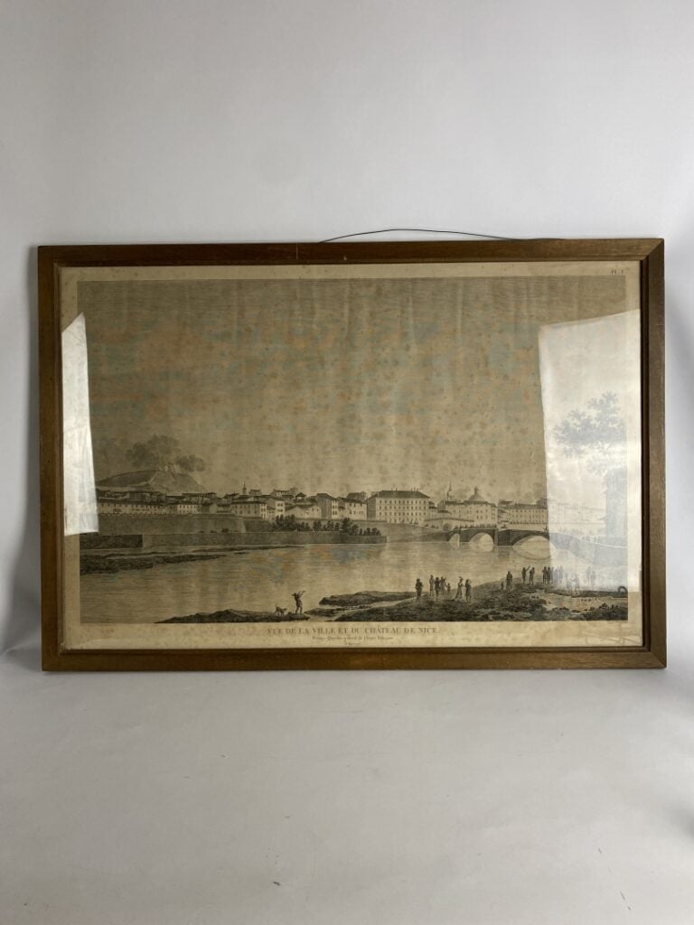 Ecole du XIXème siècle - Vue de la ville de Nice et du château - Grande gravure…