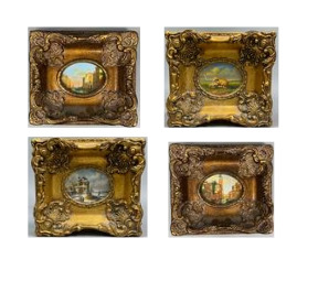 Ecole du XXe siècle - Ensemble de quatre peintures miniatures sur panneau de bo…