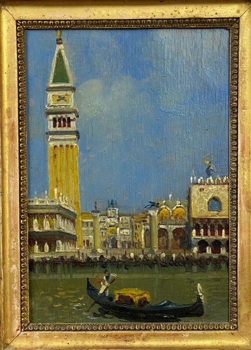 Ecole du XXe siècle - Gondole à Venise - Huile sur panneau - 23 x 26 cm