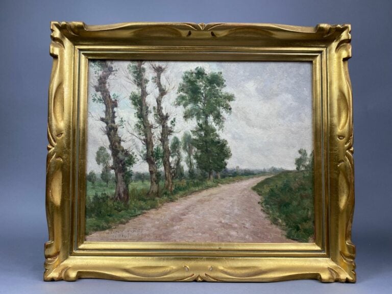 Ecole du XXe siècle - Le chemin, la rivière, paysage de campagne - Trois huiles…