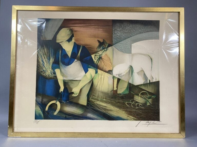 Ecole du XXe siècle - Le maréchal ferrant - Lithographie signée en bas à droite…