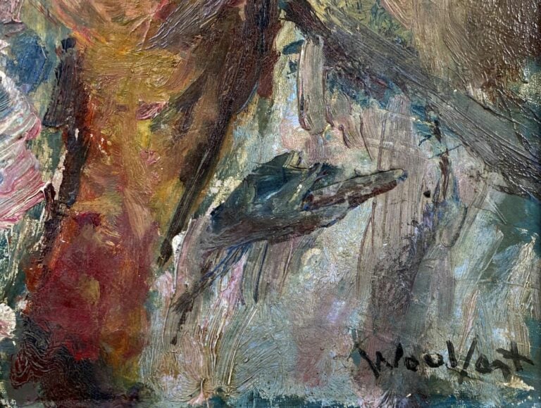 Ecole du XXe siècle - Portrait - Huile sur isorel, signé en bas à droite "Wool/…
