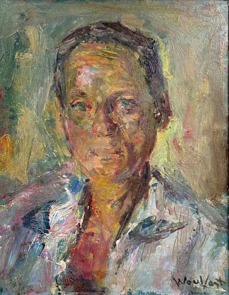 Ecole du XXe siècle - Portrait - Huile sur isorel, signé en bas à droite "Wool/…