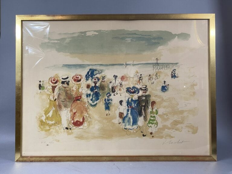 Ecole du XXe siècle - Scène de plage - Lithographie signée et numérotée E.A 16/…