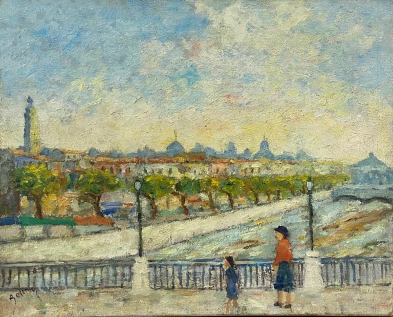 Ecole du XXe siècle - Vue des quais - Huile sur toile, signature en bas à gauch…