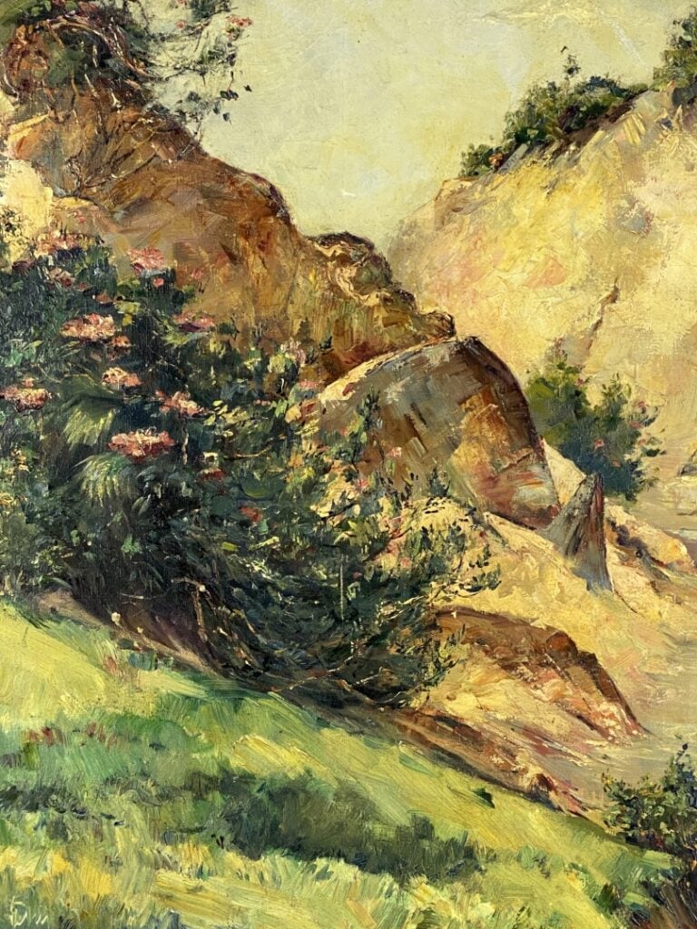 Ecole du XXème siècle - Paysage de montagne - Huile sur toile - Signature illis…