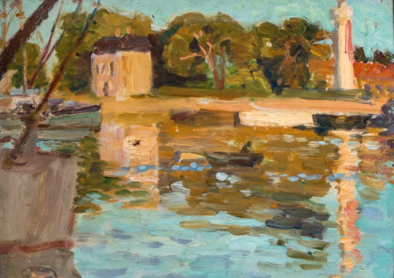 ECOLE DU XXème siècle - Paysage maritime ; Bord de mer avec un phare ; Port - T…