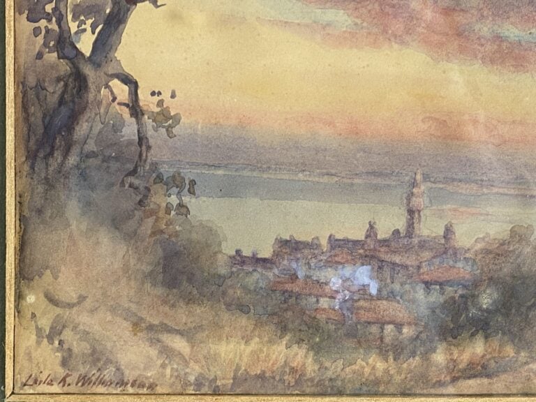Ecole du XXème siècle - Vue de village en bord de mer - Aquarelle - Signée en b…
