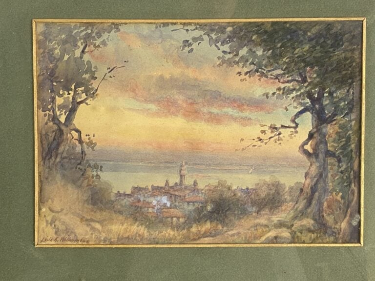 Ecole du XXème siècle - Vue de village en bord de mer - Aquarelle - Signée en b…