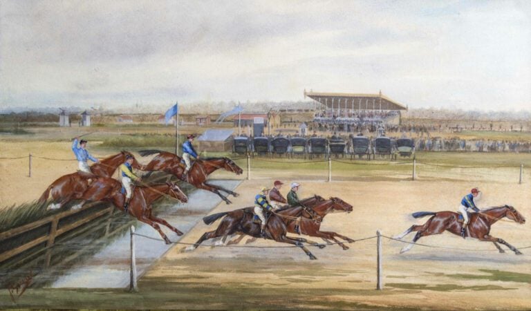 Ecole fin XIXème - "Les courses à Enghien" - "Courses à l'hippodrome" - Gouache…