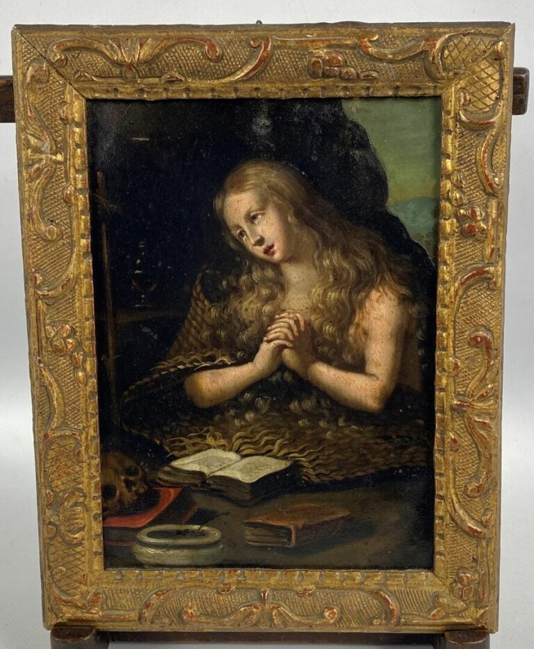 Ecole flamande du XVIIe siècle - Marie-Madeleine - Huile sur cuivre - Dim (à vu…