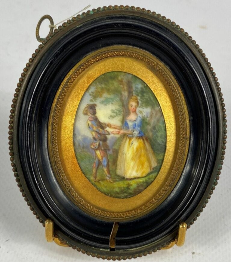 Ecole française dans le goût du XVIIIe siècle - Portrait de femme à la robe ble…