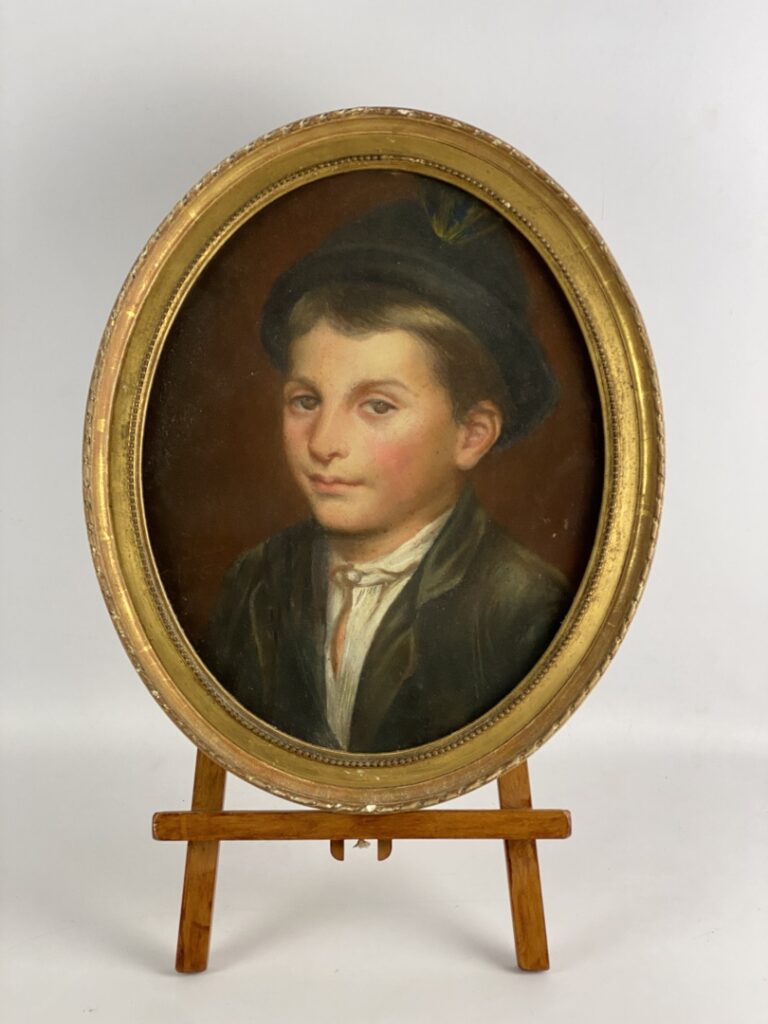 Ecole française de la fin du XIXème siècle - Portrait de jeune garçon au chapea…