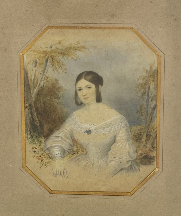Ecole Française du XIXe (?) - Portrait d'une jeune femme - Crayon et aquarelle…