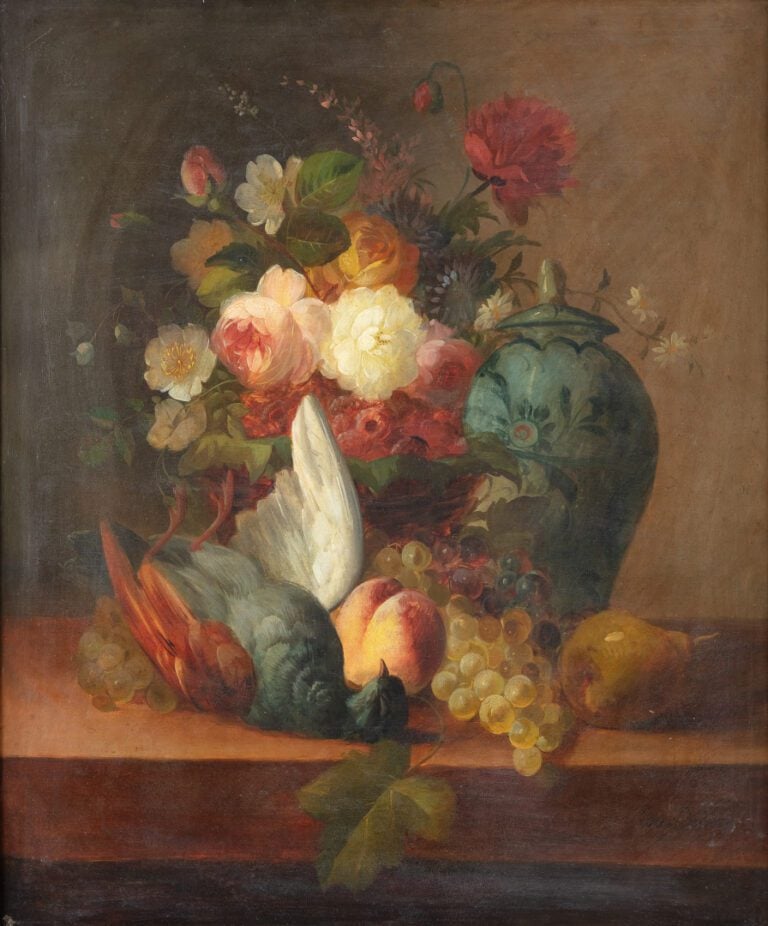 Ecole française du XIXème siècle, BAUDOIN. - Nature morte aux pivoines, au pot…