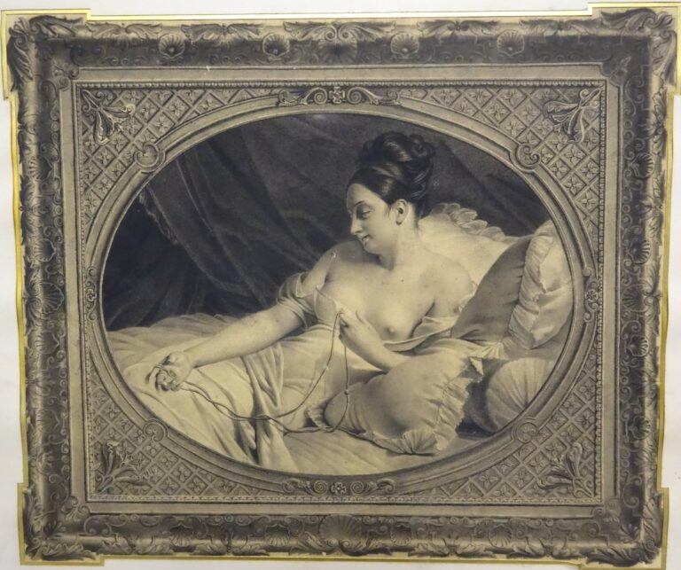 Ecole française du XIXème siècle - Femme allongée - Dessin au crayon sur papier…
