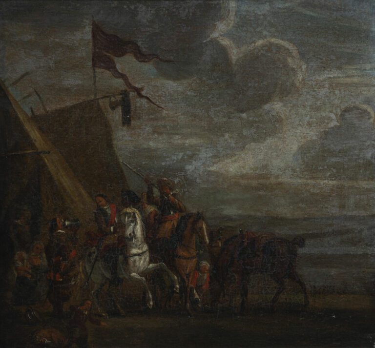 Ecole hollandaise du XVIIe siècle - Scène de cavalerie - Huile sur toile - 37 x…
