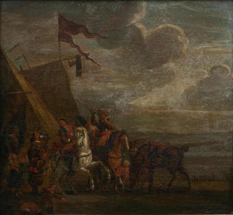 Ecole hollandaise du XVIIe siècle - Scène de cavalerie - Huile sur toile - 37 x…