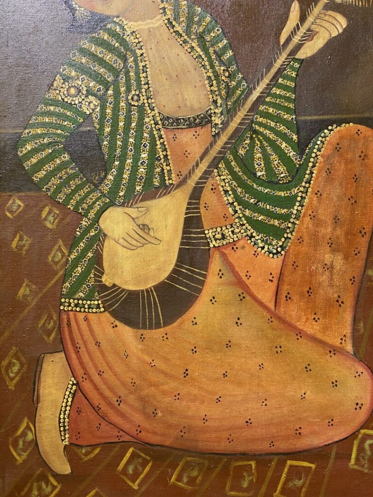 Ecole indienne du XXe siècle - Musicienne jouant du luth - Huile sur toile - 11…