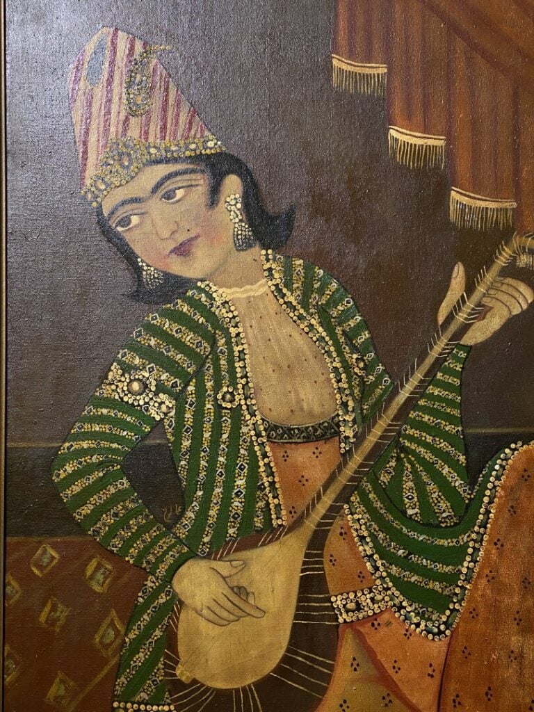 Ecole indienne du XXe siècle - Musicienne jouant du luth - Huile sur toile - 11…