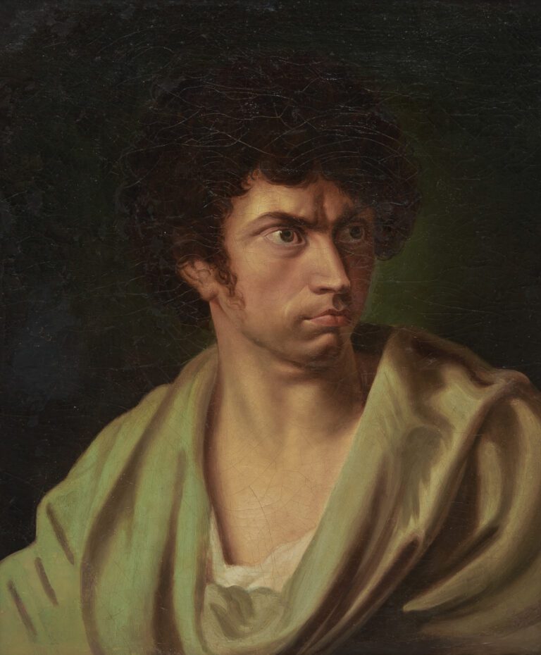 Ecole italienne vers 1800. - Portrait de jeune homme en buste - Huile sur toile…