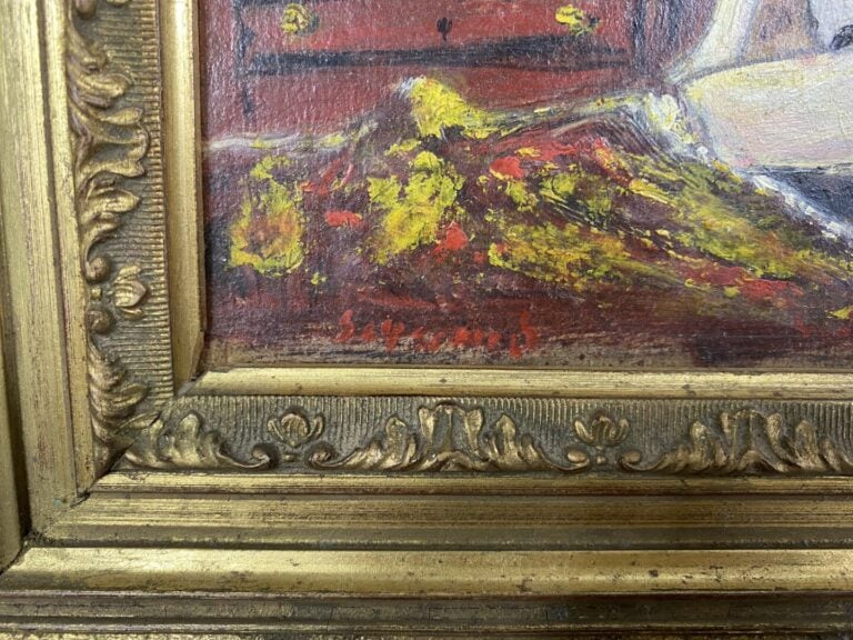 Ecole moderne - Femme nue allongée - Huile sur panneau - Porte une signature en…