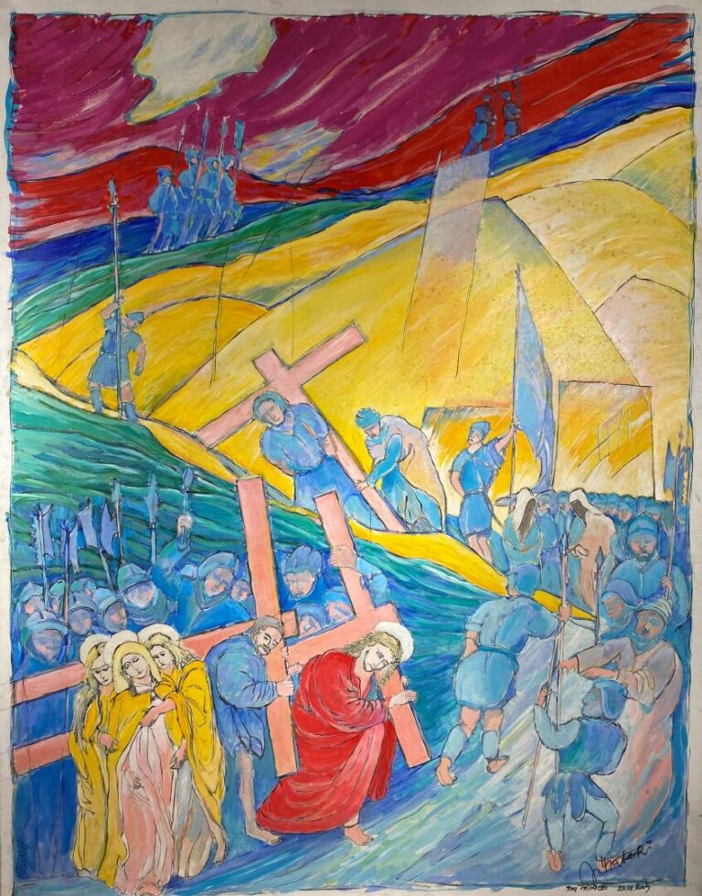 Ecole moderne - La Passion du Christ - Acrylique sur toile, signature en bas à…