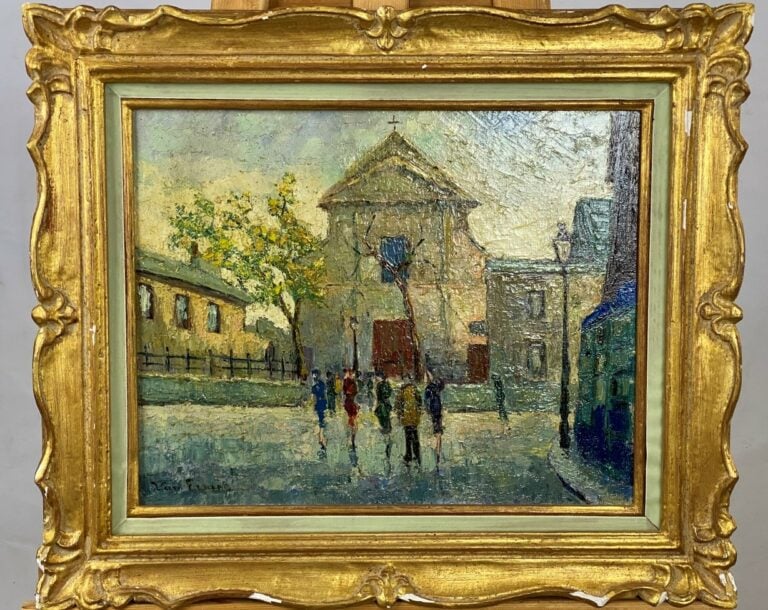 Ecole moderne - Vue d'un village - Huile sur toile - Signé "VAN ERN..." (?) - 3…