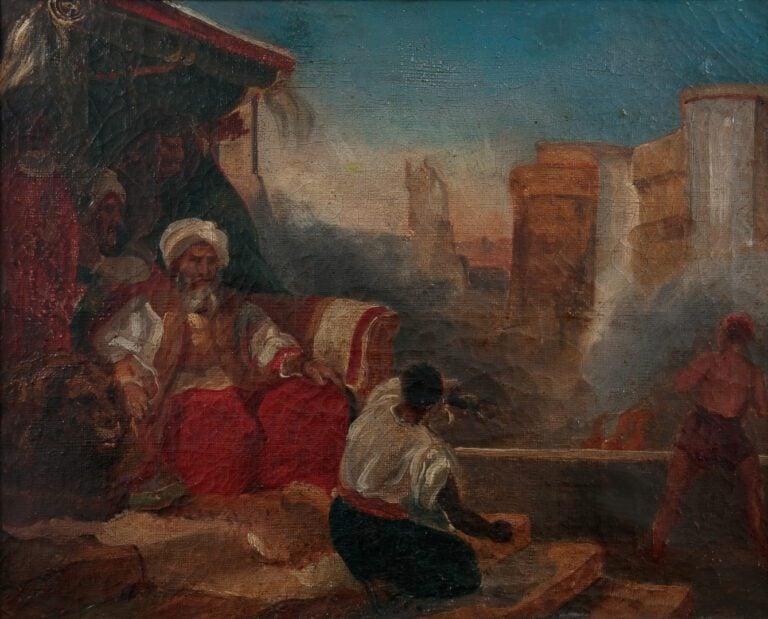 Ecole orientaliste du XIXe siècle - Sultan et sa cour - Huile sur toile - 33 x…