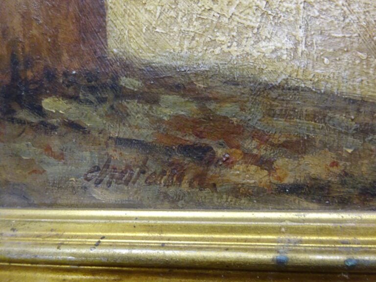 Ecole orientaliste du XXème siècle. - Vue d'un village - Signature illisible. -…